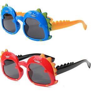 Dinosaur Toddler Sunglasses for Kids Aged 2-6, UV400 Protection Secure Fit for Outdoor Adventures,Drak Lenses Blue Yellow Red Black