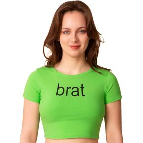 Neon Green Brat Crop Top for Womens - Women Mens Tee Shirts Babe Party Cosplay Halloween Costumes