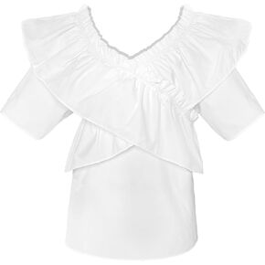 TZMAPU Women's Off Shoulder Ruffle Blouse Victorian Peasant Top