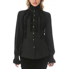 Womens Victorian Gothic Vintage Pirate Blouse Renaissance Long Sleeve Ruffled Tops in Saudi Arabia