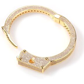 ICEDIAMOND الذهب الأبيض مطلي بالهيب هوب المثلج للدراما التصميم الدقوق ، أحجار الزركونيا الساطعة الدقيقة مع سوار مشبك قفل مسنن طويل للرجال