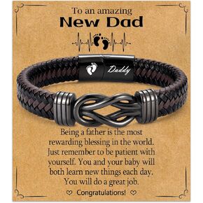 New Dad Gifts for Men, First Time Parents Gift Dad to Be Gift for Father's Day Birthday Christmas, Leather Bangle Bracelet for Daddy Him Husband