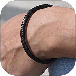 ChainsHouse Personalized Mens Leather Wrist Cuff Bracelets with Custom Beads, Waterproof Wax Rope Braided Cord Bracelet Engraved with Names for Men Women, 7-8.7 inch Length, Send Gift Box