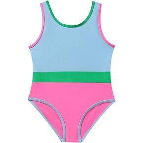 Toddler Girl Swimsuit Candy Color One-Piece Swimwear Girls Color Block Bathing Suit Summer Bikini Set 1-6 Years