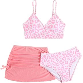 Milumia Girl's 3 Muts Bikini Bikini Set Swaghetti Swimsuit مع تنورة شاطئية