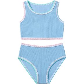 Girls Bathing Suit Toddler Swimsuits 2 Piece Bikini Sets Round Neck Colorful Lace Girls Swimwear
