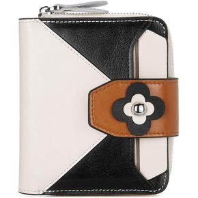 BOSTANTEN Women Leather Wallet Small RFID Blocking Bifold Zipper Pocket Wallet Card Case with ID Window Beige