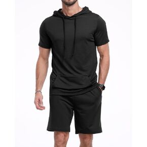 Aiyino Men's Tracksuit 2 Piece Hooded Athletic Sweatsuit Short Sleeve Casual Sports Hoodie Shorts Set