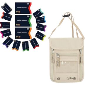 Boxiki Travel RFID Bundle: الأكمام مع ترميز الألوان وحزام المال المخفي