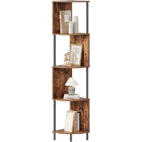 HOOBRO Corner Shelf Stand, 5-Tier Corner Bookshelf, Industrial Corner Shelf Display Rack, Tall Plant Stand Corner Bookcase for Small Spaces, Living Room, Bedroom, Kitchen, Rustic Brown BF59CJ01