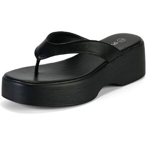 Yavero Women's Platform Flip Flop Sandals Comfortable Wedge Thong Sandals with Square Toe, Casual Summer Sandals
