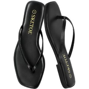 Flip Flops for Women Square Toe Flat Sandals for Women Comfortable Thong Sandals Vegan Leather Flip Flops Lightweight Summer Beach Sandals Dressy Vacation Essentials Slides