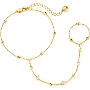 Cicy Bell Hand Chain 18k Gold Plated Bracelet for Women Trendy Teardrop Cubic Zirconia Adjustable Finger Ring Slave Dainty Bracelets Jewelry Gifts