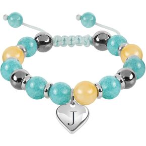 Blue Initials Heart Natural Stone Beaded Bracelet for girl | Adjustable Natural Stone Beaded Bracelets for Girls Jewellery | Daughter/Granddaughter/Niece/Bracelets for Girls Jewellery