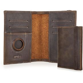 Full Grain Leather Airtag Passport Holder RFID Blocking Travel Passport Wallet Slim Passport Cover Case for 2 Passports with 5 Card Slots