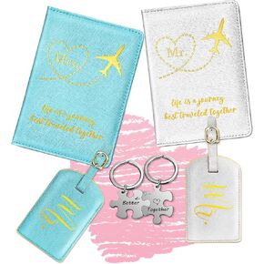 Slohif Mr. and Ms. Passport Holder Targuage Tag Set for Travel - Leather Passport Book Personization Protection Card Sleeve Cover Wallet Case Cases