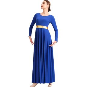 Girls Praise Dance Dress Long Sleeve Liturgical Metallic Church Robe