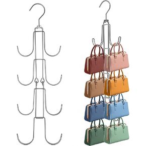 1 Pack Purse Organizer for Closet, 4-Tier Hanging Bag Holder, Silver Metal Closet Organization Purse Hanger Backpack Rack Space Saving Hanger