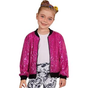 ميجاويز فتيات الترتر سترة الأطفال قاذفة طويلة الأكمام zip up sparkle ملابس الرقص الزي مع جيوب 6-13y