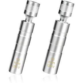 2 PCS Magnetic Swivel Spark Plug Socket, 14mm & 16mm 3/8" Drive Thin Wall Magnetic Spark Plug Socket, 12-Point Removal Tool 360° Rotating Standard Socket, Car Accessories