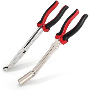 Okllen Set of 2 Car Spark Plug Removal Plier Tool, Professional Carbon Steel Boot & Wire Pliers Set for Cars/Trucks/Motorcycles, Non-Slip Grip & Extended Reach Design
