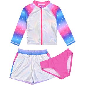 Jxstar Girls 3 Piece Rash Guard Sets Summer Swimsuit Long Sleeve Bathing Suit for 3-12 Years