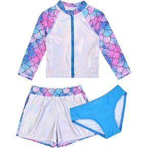 Jxstar Girls 3 Piece Rash Guard Sets Summer Swimsuit Long Sleeve Bathing Suit for 3-12 Years in Kuwait