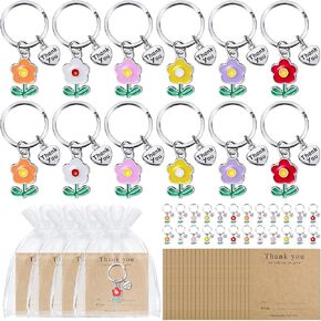 Sureio 36 Sets Teacher Appreciation Gift Keychain in Bulk Graduation Thank You for Helping Me Grow Flowers Keyring Card End of Year Teacher Appreciation Week Gifts