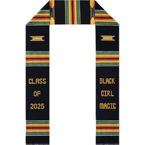 Kente Graduation Stole Class of 2025 | Black Girl Magic African Graduation Stole 2025 | African Art Handwoven Kente Cloth Graduation Scarf