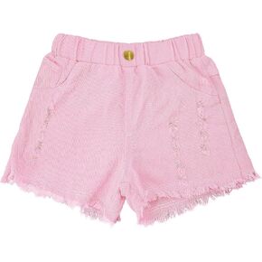 SEAUR Girls Ripped Raw Hem Denim Shorts Elastic Waist Straight Leg Jean Shorts Casual Summer Skort