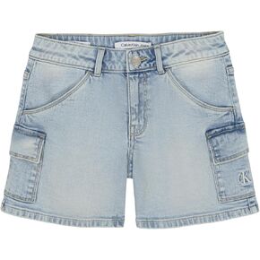 Calvin Klein Girls' Relaxed Fit Stretch Denim Jean Cargo Shorts