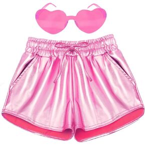Girls Glitter Metallic Shorts - Shiny Hot Pants for Dance Gymnastics Shorts with Sunglasses