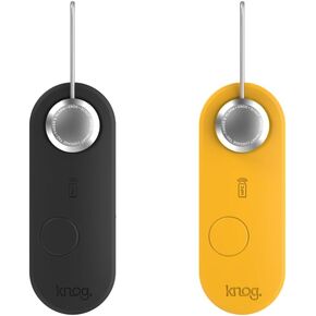 Knog Scout iOS Twin Pack Smart Tag, Tracker & 85dB Alarm – Rechargeable Luggage Tag Compatible with iOS App & Apple Find My, Digital Contact Info, Remote Chime, Water-Resistant, Blue/Green