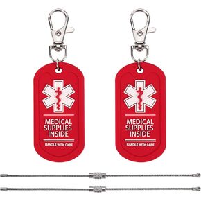 2 Pack Medical Supplies Inside Tag, Handle with Care for Bags or Luggage Containing Medical Devices, Easy to Spot, Dual-Side Medical Alert Zipper Pull Bag Tags