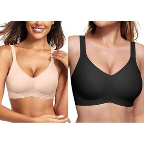 Vertvie Seamless Bra(Jacquard Nude,XL)+Support Bra(Black,XL)