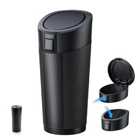 Car Trash Can with Lid - Mini Garbage Bin for Car Cup Holder, SUV, Truck Back Seat & Door | Includes 30 Trash Bags | Small Automotive Dustbin for Vehicle, Home, Office | Portable Black Accessories