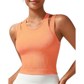 RUNNING GIRL Sports Bras for Women High Impact Seamless Ribbed Longline High Neck Workout Crop Tank Tops Padded