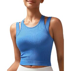 RUNNING GIRL Sports Bras for Women High Impact Seamless Ribbed Longline High Neck Workout Crop Tank Tops Padded in Kuwait