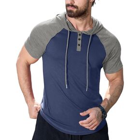 KUYIGO Mens Short Sleeve Hoodies Casual Athletic Workout Fashion Pullover Hooded Sweatshirt with Drawstring