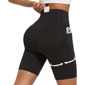 Women's Short Side Pockets High Waist Workout Running Shorts Tummy Control Butt Lifting Athletic Gym Shorts