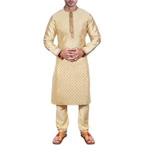 SK105 MEN'S Beige Kurta Pajama مجموعة زفاف كورتا بيجاما بدلة الحزب الهندي