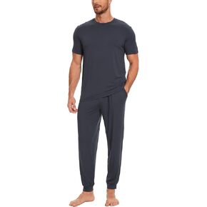 Bamboo Viscose Men's Pajama Sets Short Sleeve Solid Color Soft Lounge Set