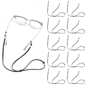 10pcs Eyeglasses Straps, Adjustable Eye Glasses Holders Around Neck, Premium Leather String Lanyard Retainer, Universal Sport Sunglasses Accessories Chain for Kids Men Women (Black)