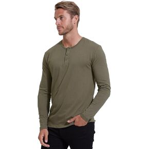 True Classic Mens Long Sleeve Thermal Tee Shirts - Classic Henley Long Sleeve Thermal T Shirt - Regular, Pack of 1, Military Green, 3XL