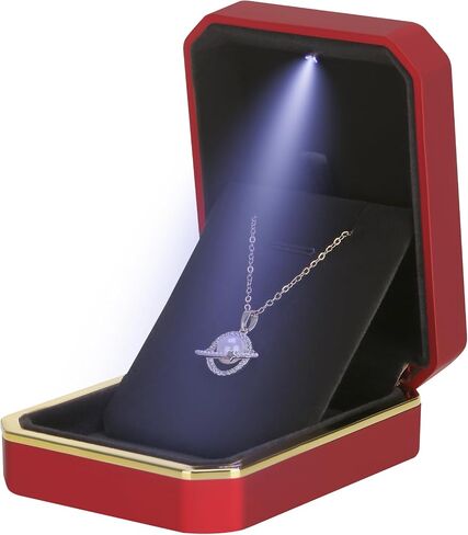Luxury LED Pendant Necklace Gift Box with LED Light, Velvet Jewelry Storage Display Case for Proposal Engagement Wedding Anniversary Birthday(Black) in Saudi Arabia
