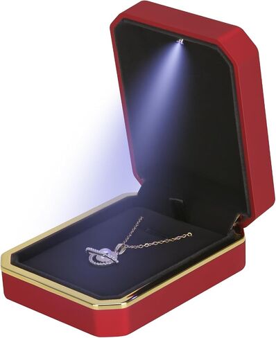 Luxury LED Pendant Necklace Gift Box with LED Light, Velvet Jewelry Storage Display Case for Proposal Engagement Wedding Anniversary Birthday(Black) in Saudi Arabia