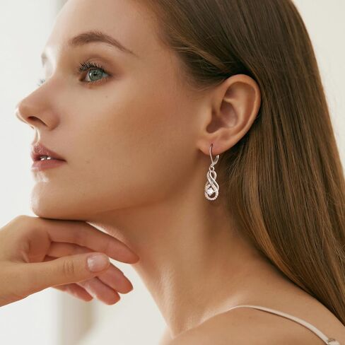 أقراط من الفضة الإسترليني للنساء العصرية عنصيرات الفضة من الزركونيا المزدوجة Zirconia مزدوجة اللانهاية الكرة اللانهائية سحر متدلى بالقراب المجوهرات in Kuwait