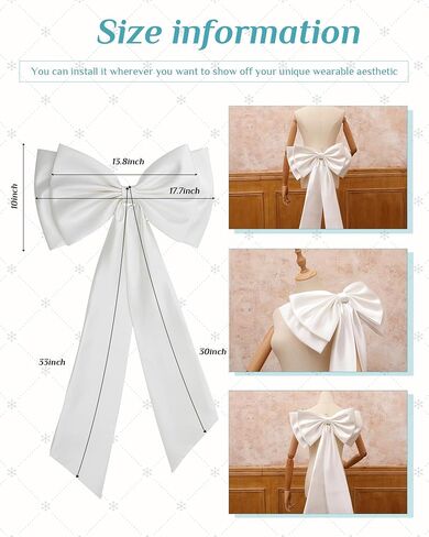 Bencailor Big Satin Bow Large Detachable Bow Train for Dress 17.72" Wide Waist Sash Belt Bride Formal Wedding Dress in Kuwait