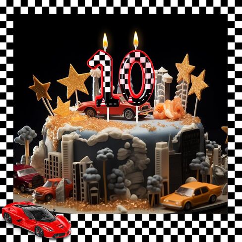Black and White Plaid Digital Birthday Candles, Racing Theme Party Cake Decoration, Suitable for Lightning McQueen Cars Theme (3) in Saudi Arabia