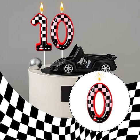 Black and White Plaid Digital Birthday Candles, Racing Theme Party Cake Decoration, Suitable for Lightning McQueen Cars Theme (3) in Saudi Arabia